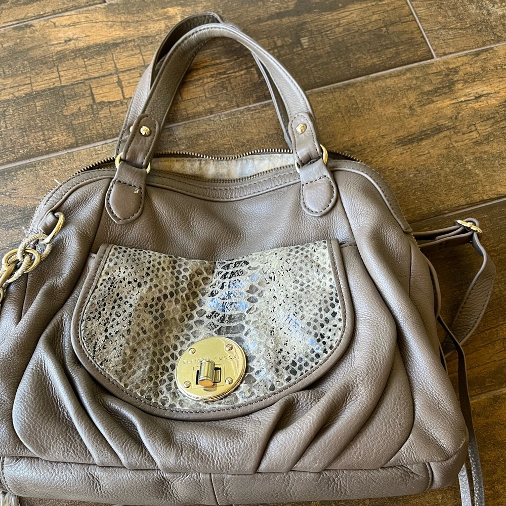 Taupe Leather and Snakeskin dressy purse